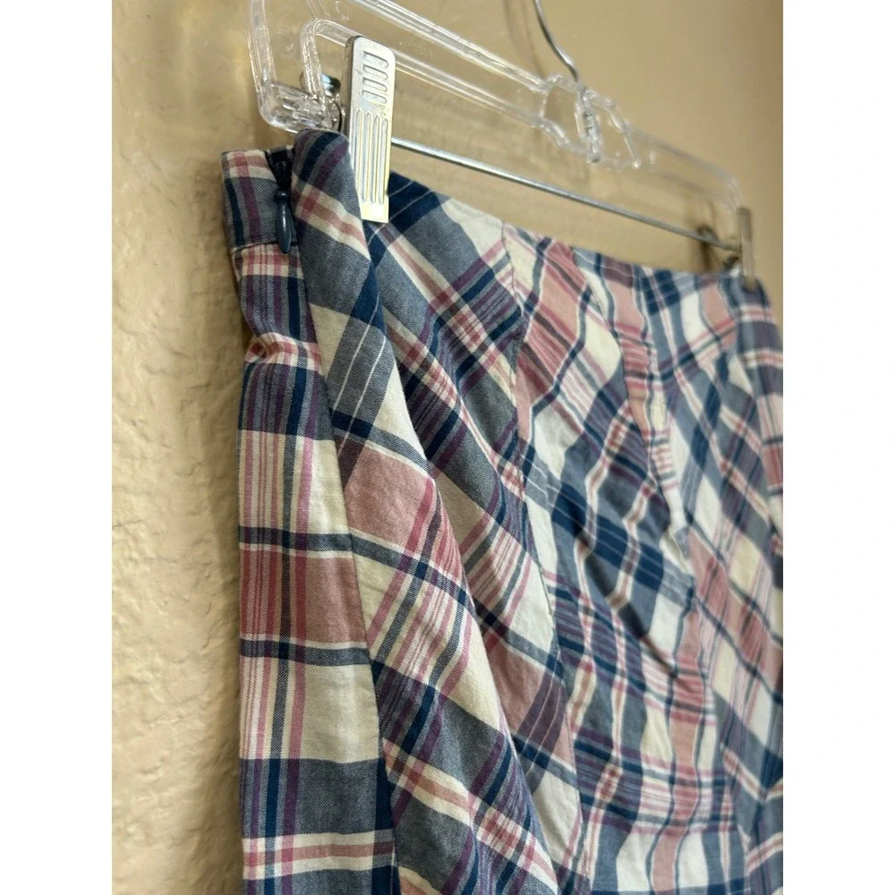 Ralph Lauren Jeans Size 2 Patchwork Plaid Cotton Midi Skirt Blue Pink Cottage